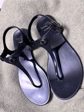 Coach Black Jelly T-Strap Sandals with Ankle Buckle